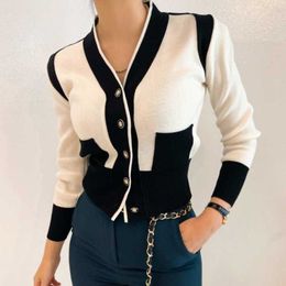 Women's Sweaters V Neck Contrast Y2k Clothes 2022 Sweaters for Women Pull Sueter Lazy Retro Casual Knitted Cardigan et Crop T220925