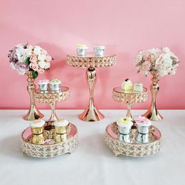 Bakeware Tools Other 3pcs -7pcs Silver Square Gold Crystal Cupcake Decorations Dessert Pedestal Party Display Cake Tray