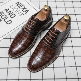 Men Elegant Oxford Shoes Solid Color Crocodile Pattern PU ing Lace Up Fashion Classic Business Casual Wedding Party Dail d We