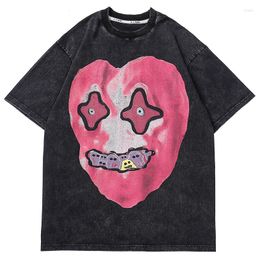 Men's T Shirts 2022 Fashion Men Washed T-Shirt Funny Ghost Graphic Shirt Hip Hop Streetwear Harajuku Tops Summer Short Sleeve Cotton Tshirt