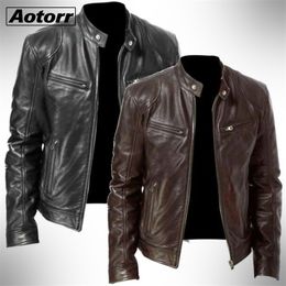 Men's Leather Faux Mens Fashion Jacket Slim Fit Stand Collar PU Male Anti-wind Motorcycle Lapel Diagonal Zipper s Men 5XL 220924