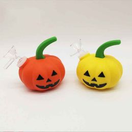 Latest Pumpkin Hookah Halloween Silicone Water Pipe Bongs with Glass Bowl Beaker Portable foldable Smoking Water Oil Rig