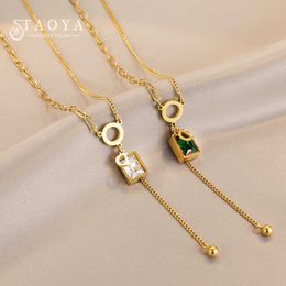 Stainless Steel Square Crystal D Letter Pendant Short Necklace Korean Fashion Jewelry For Women's Design Neckchain Accessories