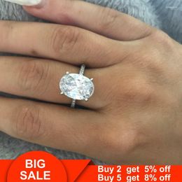Cluster Rings Fine Ring White Gold Filled Oval Cut 3ct Cubic Zirconia Engagement Wedding Band For Women Bridal Jewelry Gift