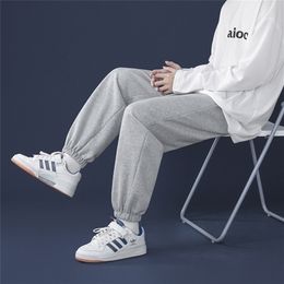 Men's Pants Korean Style Fashion Sweatpants Autumn Light Gray Baggy Wideleg Pants Straightleg Casual Tie Feet Trousers Male 220922