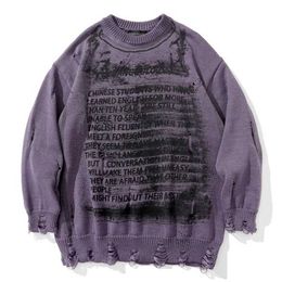 Men's Sweaters Hip Hop Streetwear Men Damage Hole Vintage Washed Oversized Knitted Pullover Jumper Fashion Punk Gothic Harajuku 220923