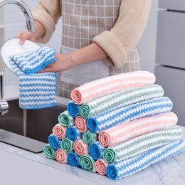 15 5Pcs Kitchen Cleaning Rag Coral Fleece Dish Washing Cloth Super Absorbent Scouring Pad Dry And Wet Towels 220926