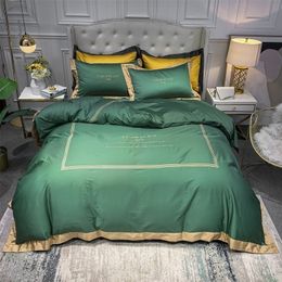 Bedding sets Fourpiece Bedding Longstaple Cotton Embroidered Double Household Bed Sheet Quilt Cover Light Luxury Style Green Colour 220924