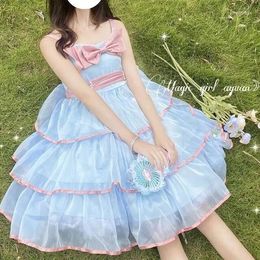 Casual Dresses MAGOGO Suspender Cake Dress Female Summer Sleeveless Party Sweet Cute Bow Strap Lolita One Size
