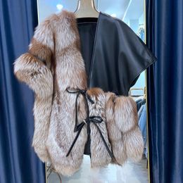 Women s Fur Faux Winter Warm Women Sleeveless Vest With Real Jacket Female Genuine Leather Gilet Black V Collar Belt Big Size 220926
