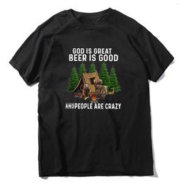 Men's T Shirts Bear Camping God Is Great Beer Good People Are Crazy Funny Lovers Men's Cotton Short Sleeve Novelty T-Shirt Tee