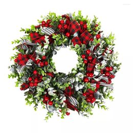 Decorative Flowers Christmas Wreath Winter Wreaths For Front Door Handcrafted Farmhouse With Variant Red Berry Evergreen Leaf Rattan Base C