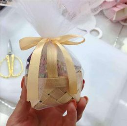 empty sachets UK - Gift Wrap Wood Chip Weaving Wholesale Small Basket Sachet Packing Empty Oval Mini Wedding Candy