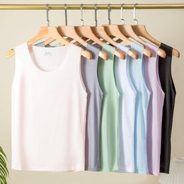 Women's Tanks Women's Summer Tank Top Candy Color Straight Sleeveless Ice Silk Base Coat For Women High Elastic Seamless Slim Camisole