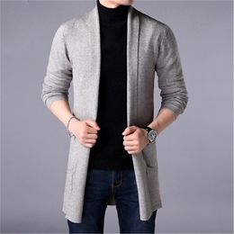 Mens Sweaters Coats Men Fashion Autumn Slim Long Solid Colour Knitted Jacket Casual Cardigan 220923