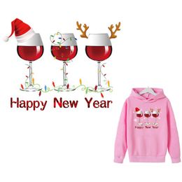 Notions Happy New Year Iron on Transfers Patch Washable Christmas Vinyl Heat Transfer Sticker Appliques for Kids t Shirt Pillow Covers