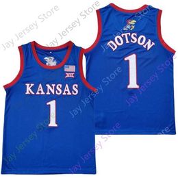 Mitch 2020 New NCAA Kansas Jayhawks Jerseys 1 Devon Dotson College Basketball Jersey Blue Size Youth Adult