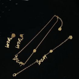 Bright Brass Letter Necklace Stud Earring sets women's Brass 18K gold plated Medusa Head ladies Designer Jewellery MS12 --07