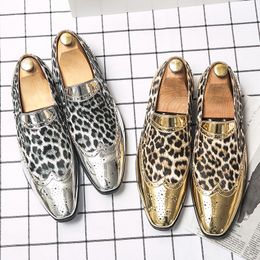 Bullock Leopard Print Loafers Men Casual Shoes Leather Gold Silver Classic Trend Pointed Slip-on Youth British Daily Party Wedding Business Shoes