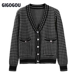 Women's Sweaters GIGOGOU Single Breasted Sweater Coat 2022 Autumn Winter Long Sleeve Casual Knitted Crop Tops Striped Color Cardigan Sweaters Top T220925