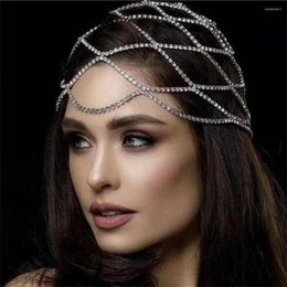 Headpieces A28 Silver Gold Mesh Bridal Headband Crystal Headpiece Cap Hat Jewelry Head Chain Party Headdress Bohemian Ornament