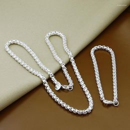 Bracelet Earrings Necklace 44-60cm 924 Silver Colour 4mm Round Box Chain Set For Woman Men Wedding Engagement Charm Jewellery
