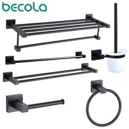 Towel Racks 55CM Matte Black Double Bars Bathroom Hanger Space Aluminium Accessories Rack Ring Toilet Brush 220924