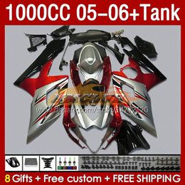 Injection Mold Fairings & Tank For SUZUKI GSXR 1000 CC K5 GSX-R1000 05-06 Bodywork 157No.112 GSXR-1000 GSXR1000 2005 2006 GSX R1000 1000CC 05 06 OEM Fairing red silvery