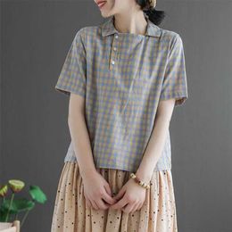 Women's Blouses Shirts Blouses Shirts Women Summer Casual Plaid Tops Korean Style Turndown Collar Female Vintage Blouse High Quality P990 220923