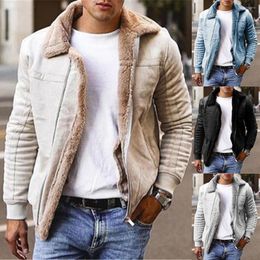 Mens Jackets Autumn Winter Suede Leather Motorcycle Jacket Male Thick Warm Fur Collar Biker Coats Windproof Fleece Outwear