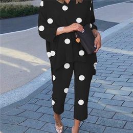 Summer Two Piece Sets Fashion Urban Tracksuits Women Polka Dot Printed Matching Sets Casual Trouser Suits Pant Sets 220922