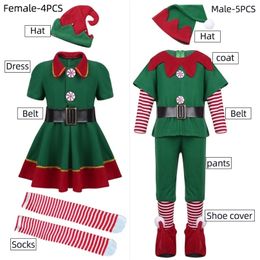 Special Occasions Men Women Girls Boys Christmas Santa Claus Costume Green Elf Cosplay Family Christmas Party Year Fancy Dress Clothes Set For 220922