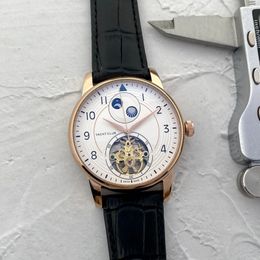 Homens assistem Tourbillon de aço inoxidável Três pontos de 42 mm da marca de luxo de 42 mm de luxo automático relógios mecânicos fasia de couro fashion fase fase