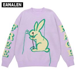 Men's Sweaters Harajuku Retro Cartoon Anime Jumper Knit Sweater Men's Winter Purple Rabbit Oversized Sweater Thick Grandpa Ugly Sweater Women's 220926