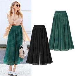 Women's Pants Capris Fashion High Waist Loose Pleated Chiffon Wide Leg Spring Large Size Lightweight Breathable Flared Trousers 220922