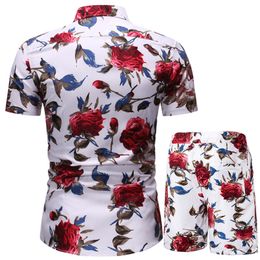 Summer New Men Set Hawaiian Flower Printing Mens Short Sleeve Casual Tracksuit Shirt Beach Shorts Sets Male Sports Suit Clothing