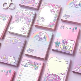 Sheets Cute Pink Bear Memo Pad Kawaii Sticky Notes Girl Diary DIY Decorative School Notebook Stationery