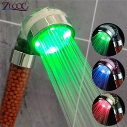 Bathroom Shower Heads Anion Colorful LED SPA Head Pressurized Water Saving Temperature Control Light Handheld Big Rain 220922