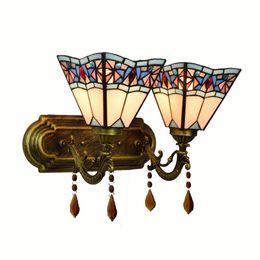 Tiffany Alloy Resin Bedroom Bedsides Wall Lamp Mediterranean Colourful Glass Lampshade Stair Case Tawny Crystal Wall Lights