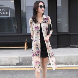 Women's Blouses Shirts TingYiLi Women Cardigan Summer Flower Print Boho Beach Long Cardigan Korean Ladies Elegant Chiffon Cardigan 220923