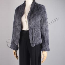 Women s Fur Faux Ethel Anderson Women Real Rabbit Coat Knitted Jacket Waist Length Short Cardigan Causal Outwear Full Sleeve Pretty 220926