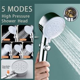 Badezimmer-Duschköpfe, 5 Modi, wassersparend, schwarz, Hochdruck-Turbo-One-Key-Stopp mit kleinem Ventilator für 220922