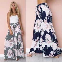 Women's Pants Capris Casual Womens Loose Y2K Floral Printed Palazzo High Waist Lace Up Wide Leg Female Long Trousers Boho 220922