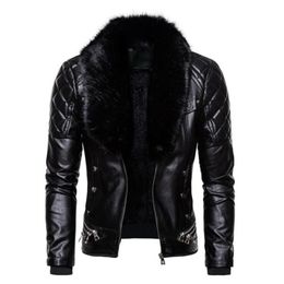 Men's Leather Faux Punk wind Men PU Jacket Solid Colour fur collar removable rivet Leisure Retro Style Male Fur Coat Outwear S-2XL 220924