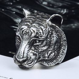 Stainless Steel 3D Tiger Head Men Animal Ring 7/8/9/10/11/12/13 Gold Silver Black Color Finger Jewelry Male Waterproof Oxidation Resistant Ornaments