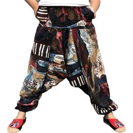 Cal￧as masculinas Linha larga de algod￣o de algod￣o masculino Har￩m feminino Hip Hop Lardela larga cal￧a de perna larga casual cal￧as de estilo nepal casual no nepal Pantalon Hombre 220922
