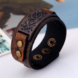 Ancient Floral Branch Bar ID Leather Bangle Cuff Button Adjustable Bracelet Wristand for Men Women Fashion Jewellery