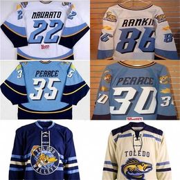 Gla Mit Toledo Walleye 22 Naurato 86 Evan Rankin 30 Pearce 35 Pearce Mens Womens Youth 100% Embroidery Custom any name or number Hockey Jerseys