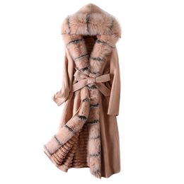 Women s Fur Faux Real Coat Detached Lining Natural Rex Rabbit Parka 100 Double Side Wool Cashmere Casaco Feminino 220926