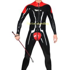 Male Rider Catsuit Costumes Mens Sexy Wetlook pvc faux Leather front 3-ways Zipper to ass leotard Clubwear Bodysuit